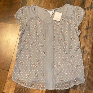 NWT, Women’s Lauren Conrad Blouse, Size L, Gray with Pink Flowers